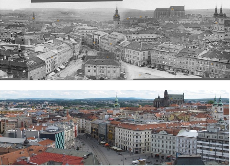 Obr. 9 Roku 1867 pořídil fotograf Josef Homolka z věže kostela svatého Jakuba soubor fotografií, které téměř v úplnosti zachycují panoramatický výhled z uvedeného místa