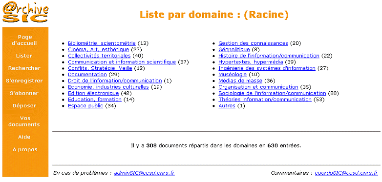 Obr. . 1: pedmtov kategorie archivu @rchiveSIC v pvodnm jazyce uveden v rmci rejstku pro vyhledvn [pevzato 2004-01-15] 