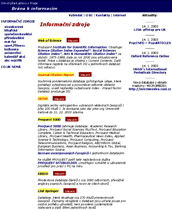 Obrázek: Webové rozhraní Jednotné informační brány